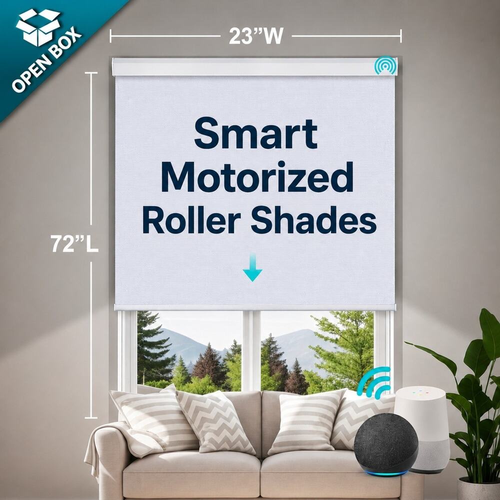Smart Motorized Blackout Blinds 23"W x 72"L, Alexa & Google Compatible, White